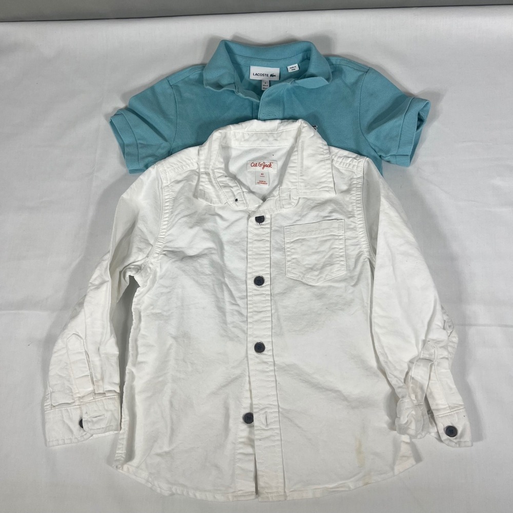 Lacoste & Cat Jack Shirts Bundle Polo Button Down Blue White Boys Size 4 4T